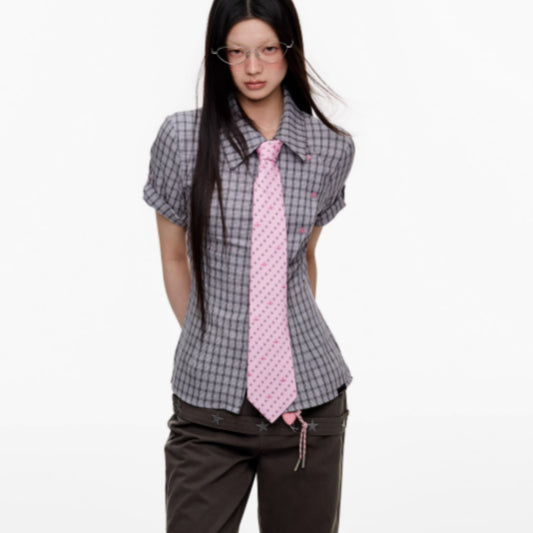 Camisa Cuadriculada Manga Corta Efecto Reductor para Mujer - Image 2