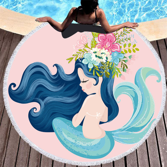 Toalla de Playa Redonda de Microfibra Sirena Rosa Infantil - Image 2