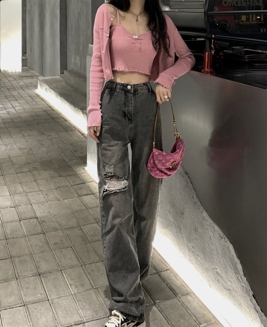 Jeans Rectos de Talle Alto y Pierna Ancha para Mujer - Image 2