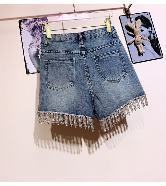 Pantalón Denim Cintura Alta con Borlas y Strass - Image 2