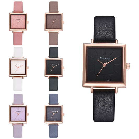 Reloj de Pulsera Cuadrado para Mujer con Cuero Contraído y Cristal - Image 2