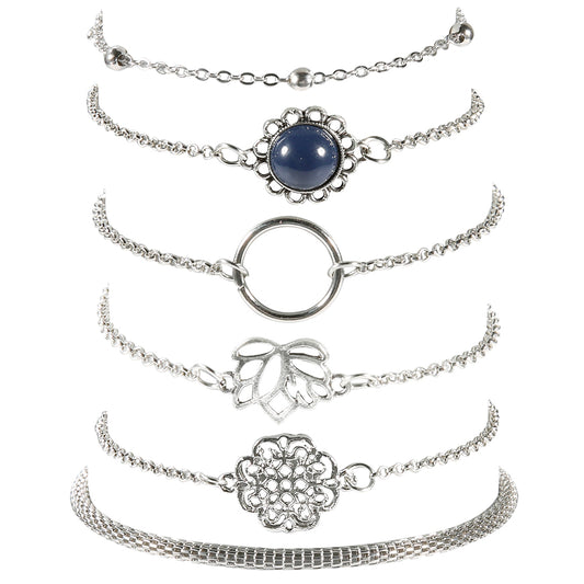 Juego de 6 Pulseras de Piedra con Hojas de Loto - Diseño Trendy Europa y Estados Unidos - Image 2