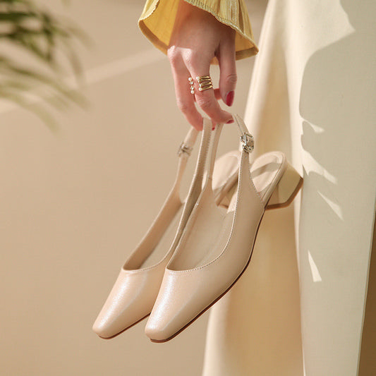 Zapatos de Cuero con Talón Descubierto y Tacón Grueso - Image 2