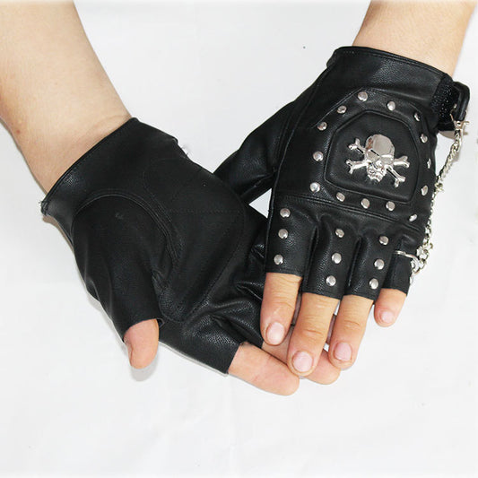 Guantes de Cuero PU Punk Hip-Hop con Remaches Dedos Cortados - Image 2