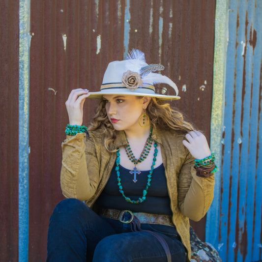 Western Copper Hoop Earrings w/ African Turquoise Beads 200t