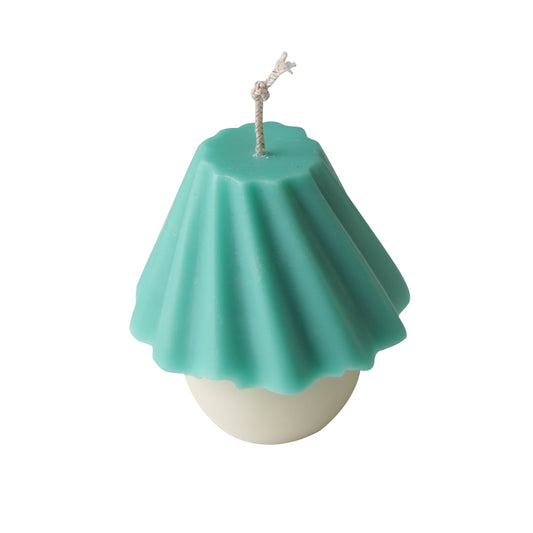 White silicone mold and a finished cream-colored lampstand-shaped candle with a wick, measuring 6.7cm tall. - Image 2