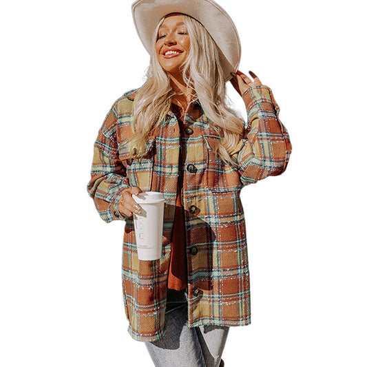 Abrigo Camisa Cuadros Suelta para Mujer - Elegancia Casual de Manga Larga - Image 2