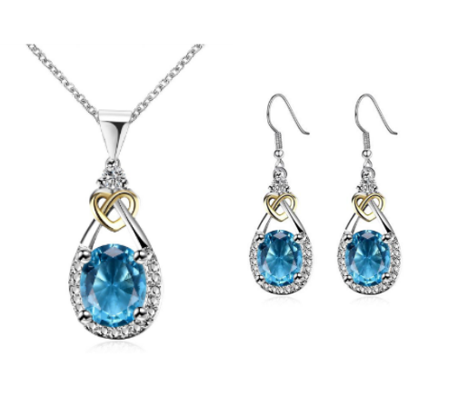 Conjunto de Joyería Cuproníquel Azul Zafiro - Collar, Anillo y Aretes - Image 2