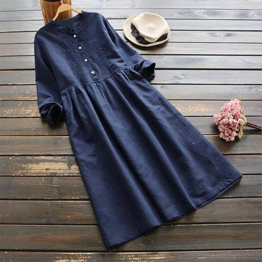 Vestido Camisa Vintage con Bordados Otoñales - Image 2
