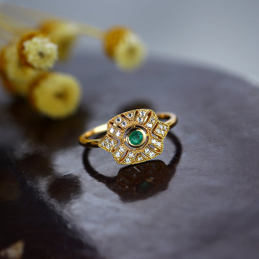 Anillo de Esmeralda Natural Vintage con Circón - Image 2