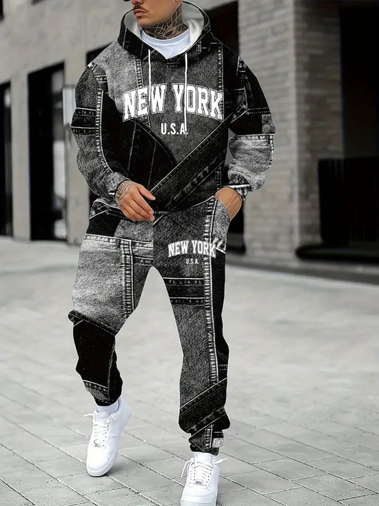 Sudadera Denim con Capucha y Estampado 3D Letrado para Hombre - Image 2
