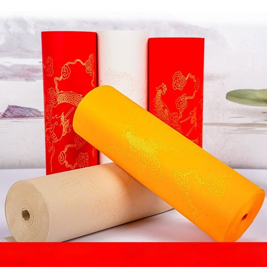 Papel para Caligrafía con Dragón Dorado y Patrones de Nubes Auspiciosas - Image 2