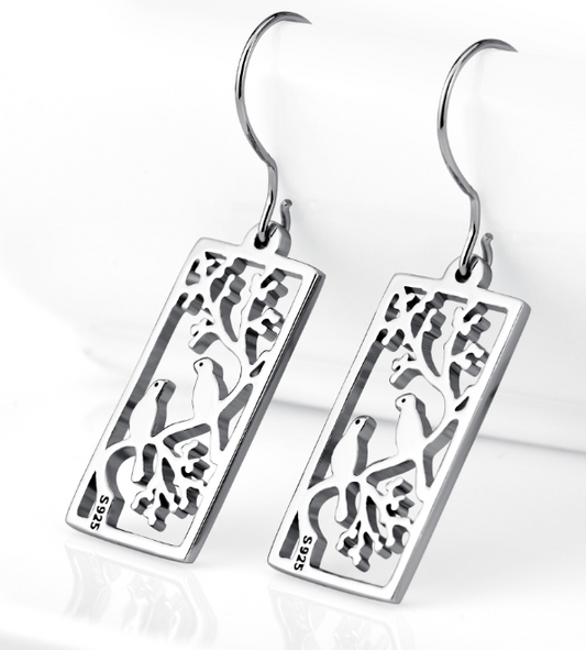 Aretes de Plata 925 con Diseño Hueco de Pájaros - Image 2