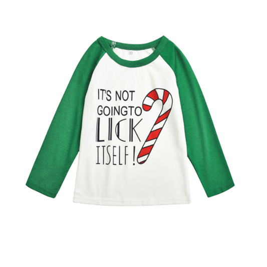 White, red, and green baby romper with "IT'S NOT GOING TO LICK ITSELF!" text and a candy cane graphic. - Image 2