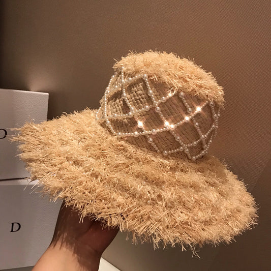 Sombrero de Rafia Tejido a Mano con Perlas - Colección Verano - Image 2