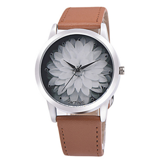 Reloj Femenino de Cuero con Patrón Floral Loto e Hibisco - Image 2