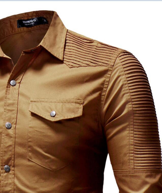 Chamarra de Mezclilla para Hombre con Hombros Caídos - Color Sólido Otoño - Image 2