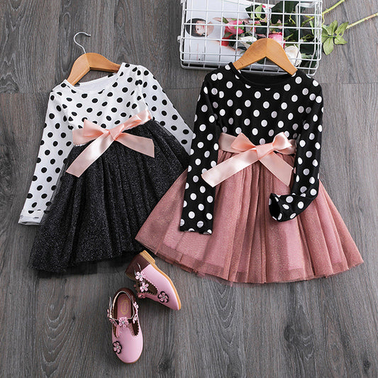Vestido Elegante de Manga Larga con Lunares - Image 2