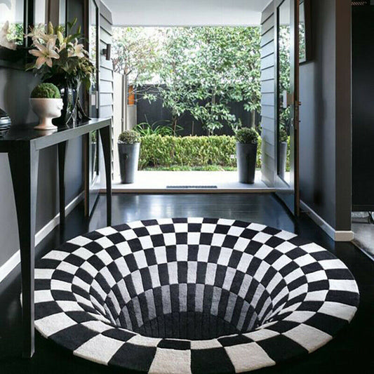 Tapete 3D Vértice Ilusión Óptica Rejilla Negro Blanco - Alfombra Antideslizante - Image 2