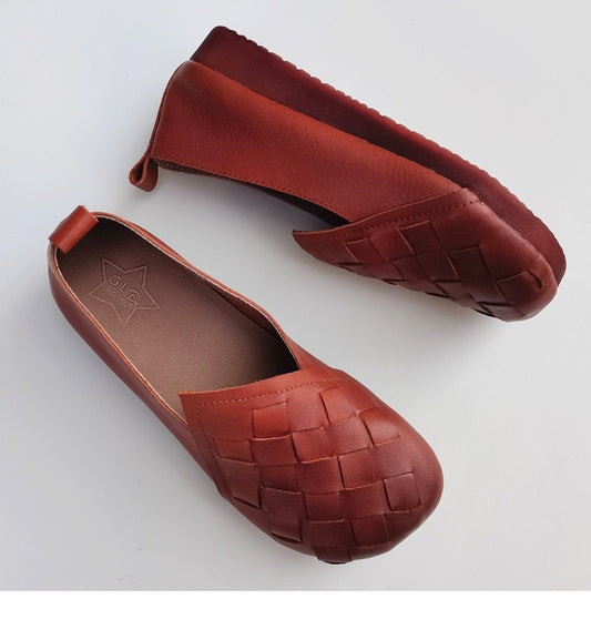 Zapatos Tejidos de Cuero Retro para Mujer - Casual y Versátil - Image 2