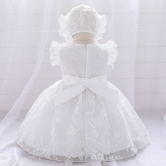 Vestido de Princesa Blanco Infantil con Encaje para Bodas - Image 2