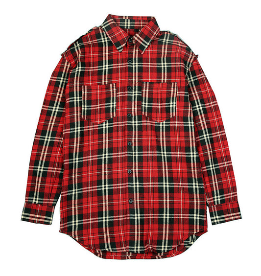 Camisa de Algodón Escocesa Roja a Cuadros con Detalles Desgarrados - Image 2