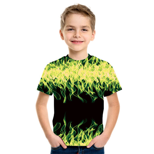 Camiseta Infantil Estampado Llamas 3D en Tres Colores - Image 2