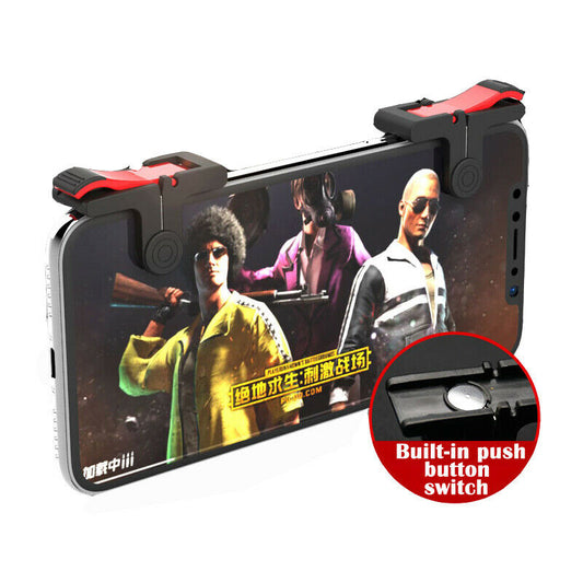 Pair of black and red auxiliary game controller buttons for smartphones and tablets, featuring a clip-on design. - Image 2