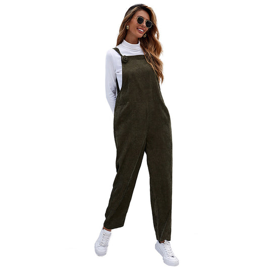 Jumpsuit Casual de Pana Suelta con Tirantes para Mujer - Image 2
