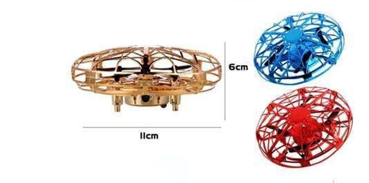 Gold mini UFO drone with a spherical protective cage and black propellers, sold as a 3-piece set. - Image 2