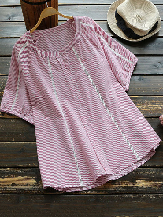 Camisa Casual de Rayas con Parches V-Neck - Image 2