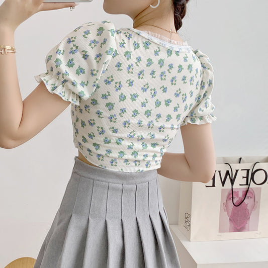 Camiseta Retro Floral con Mangas Abullonadas para Mujer - Image 2