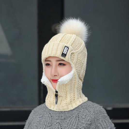 Conjunto de Gorro de Lana Tejido para Mujer con Bufanda Integrada - Protección Térmica Completa para Invierno - Image 2