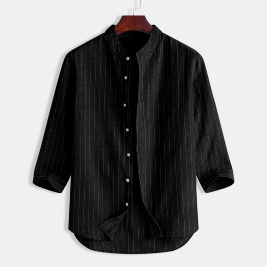Camisa de Lino a Rayas con Manga Tres Cuartos para Hombre - Image 2