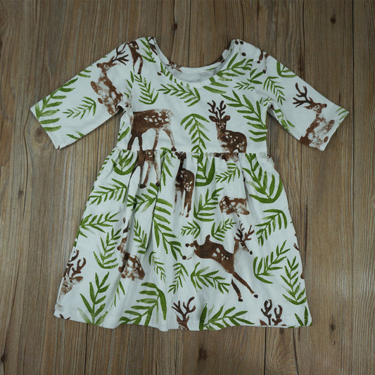 Vestido Estampado de Venado para Niña - Mangas 5/4 Colección Verano - Image 2