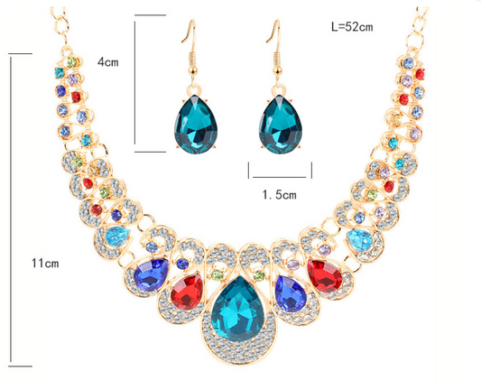 Conjunto de Joyas Étnicas Retro con Cristales y Gemas Geométricas - Collar y Aretes - Image 2