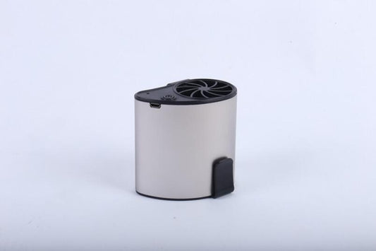 Three silver and black waist-mounted hands-free mini fans with clips and USB ports, shown against a light blue background. - Image 2