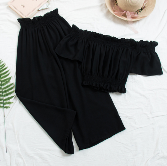 Conjunto de Playa Dos Piezas: Top Crop Escote Halter + Pantalón Suelto Feminino - Image 2