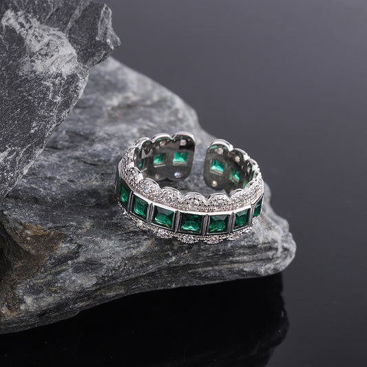 Anillo de Plata 925 con Borde de Encaje y Circón Verde para Mujer - Image 2
