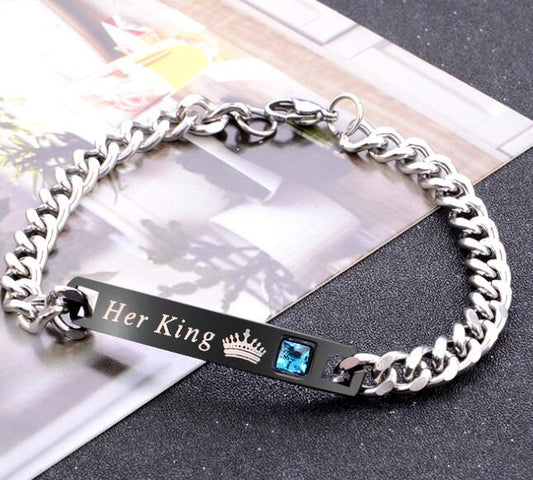Pulsera de Pareja Cristal Rosa Negra Oro - His Queen Her King - Image 2