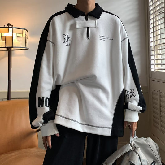 Suéter Polo Hombro Descubierto Estilo Preppy Americano para Parejas - Image 2