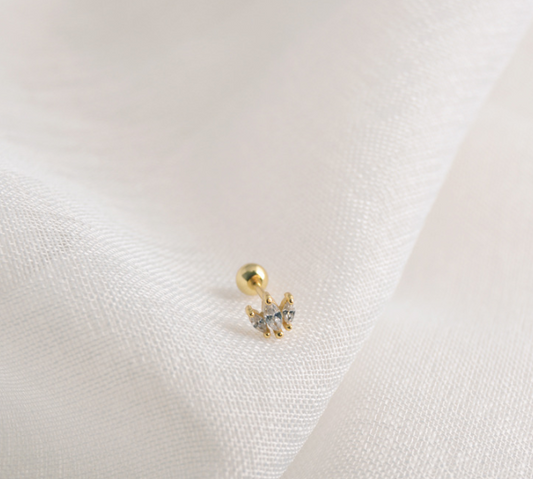 Aretes de Circonita Enhebrada con Corona Minimalista - Image 2