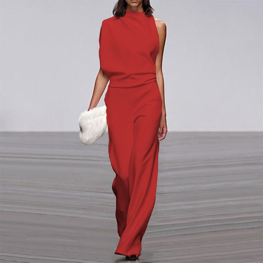 Jumpsuit Monocolor con Cuello de Pile a un Hombro - Image 2