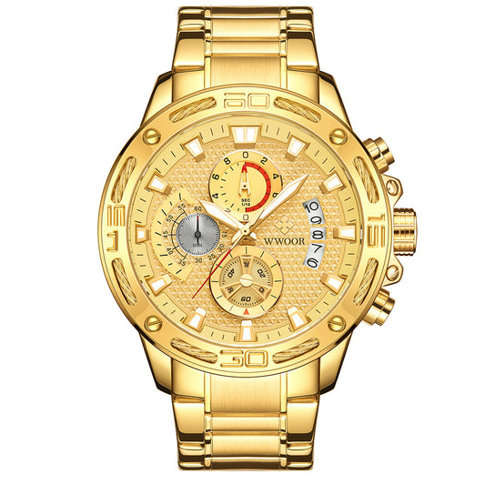 Reloj Deportivo de Lujo WWOOR para Hombre - Acero Inoxidable Dorado con Cronógrafo - Image 2