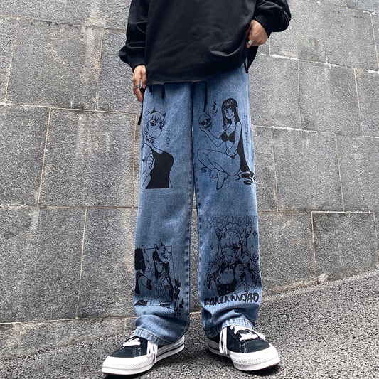 Jeans Holgados con Estampado Cartoon para Hombre - Corte Ancho Versátil - Image 2
