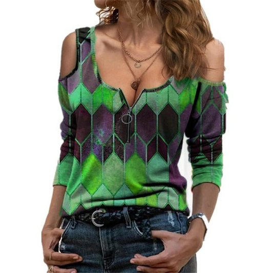 Blusa Estampada Hombros Descubiertos Manga Larga - Image 2