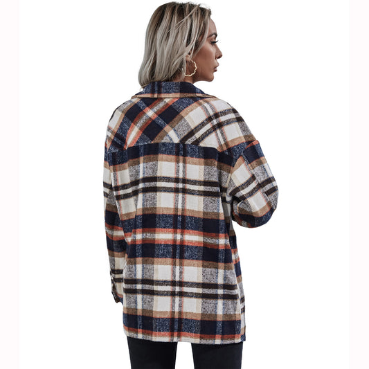Chaqueta de Lana a Cuadros Estilo Europeo Casual con Solapa Suelta - Image 2