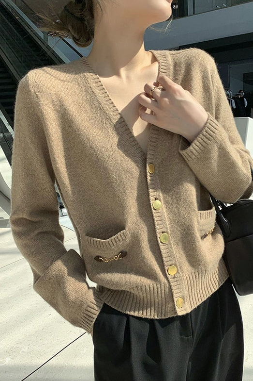 Cardigan de Cachemira Holgado con Botones Únicos para Mujer - Image 2