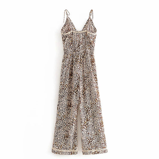 Jumpsuit con Escote en V, Cintura Ajustada y Pantalón Ancho con Tirantes - Image 2