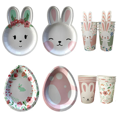 Set de Platos y Vasos de Papel Conejo Pascua - Decoración Fiesta de Pascua
